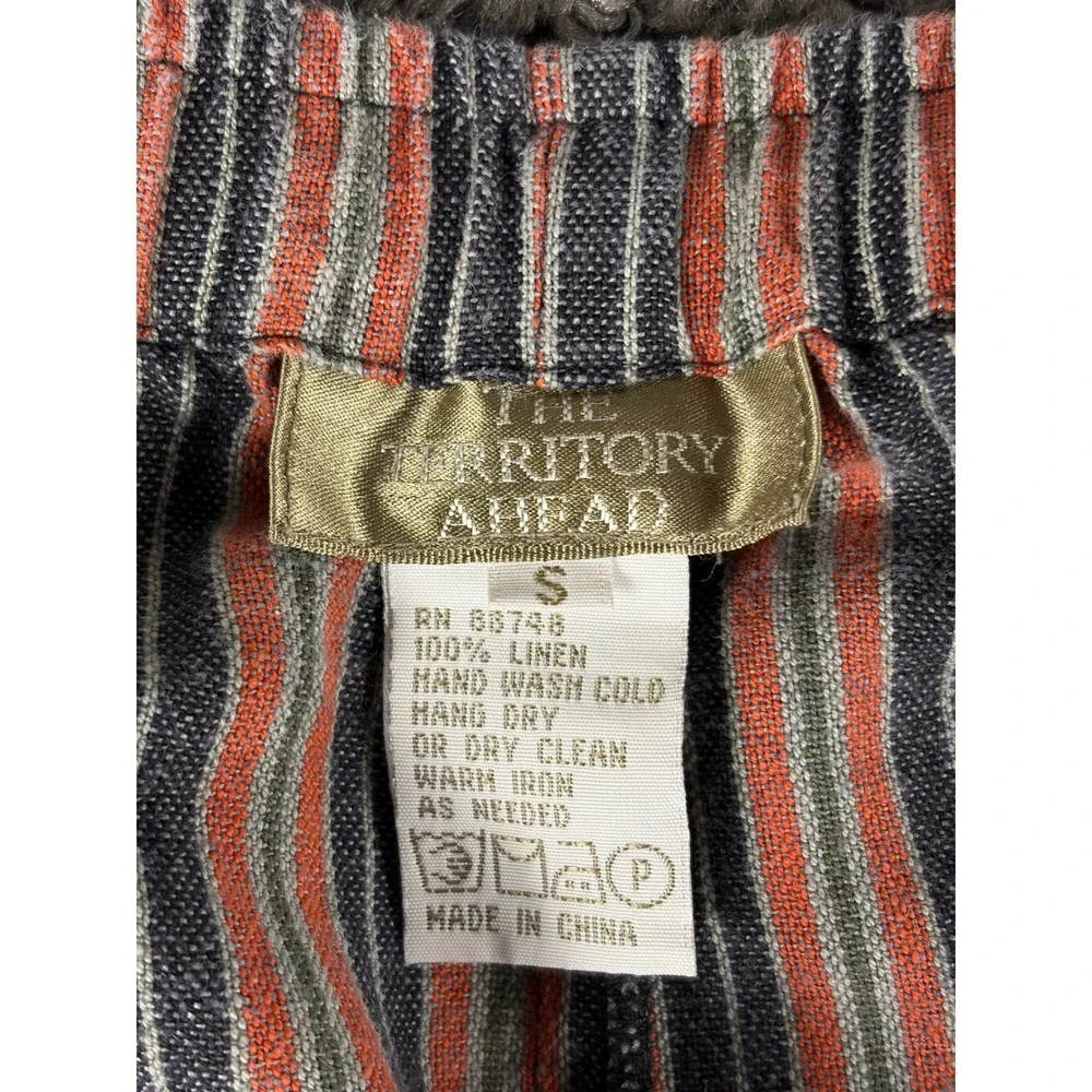 Territory Ahead Womens Small Striped Linen Capri Pants Elastic Waist Blue Orange